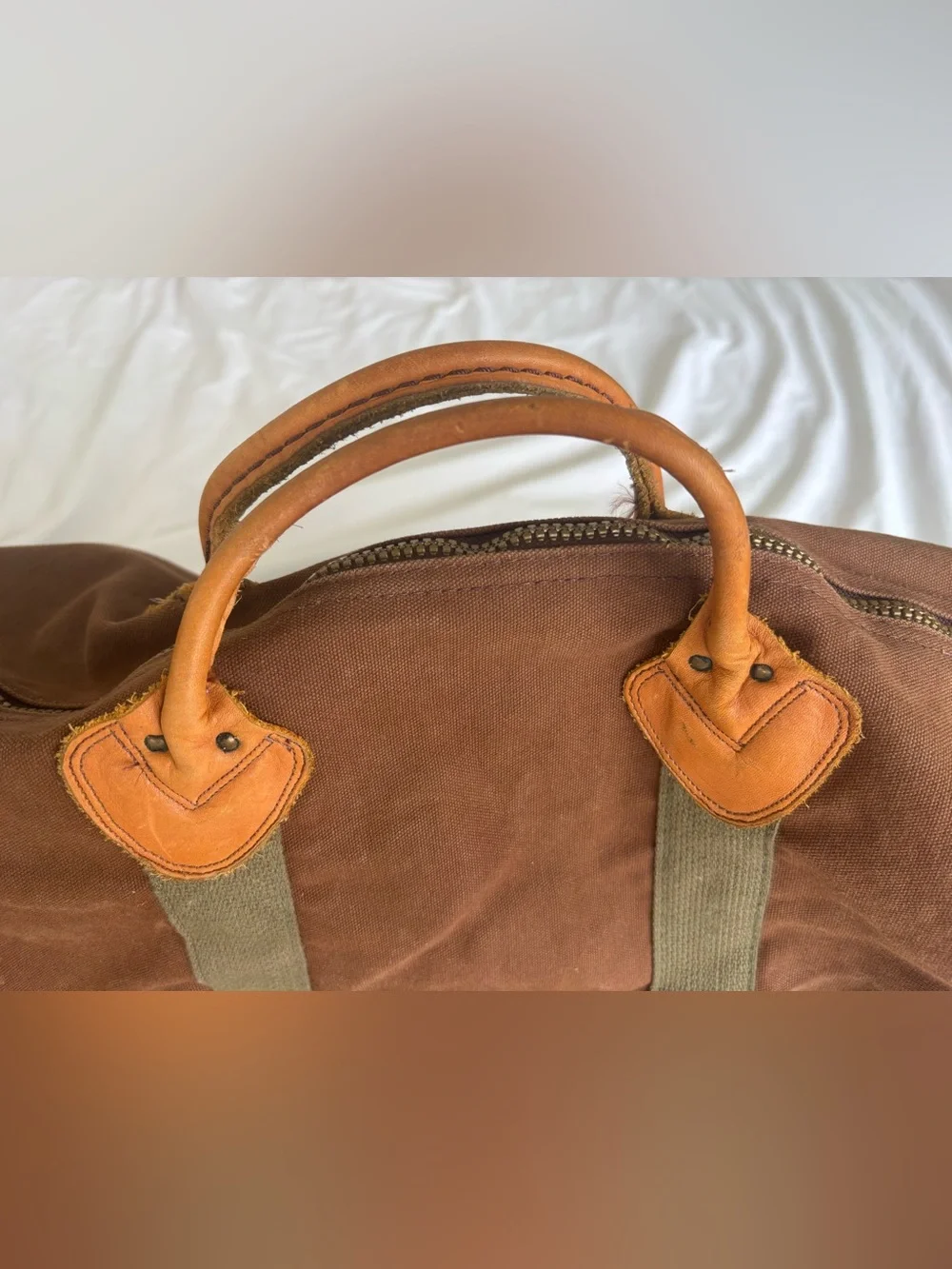Vintage 1970s  L.L. Bean Canvas Duffle Bag Leather Bottom Sawtooth Tag Talon Zip